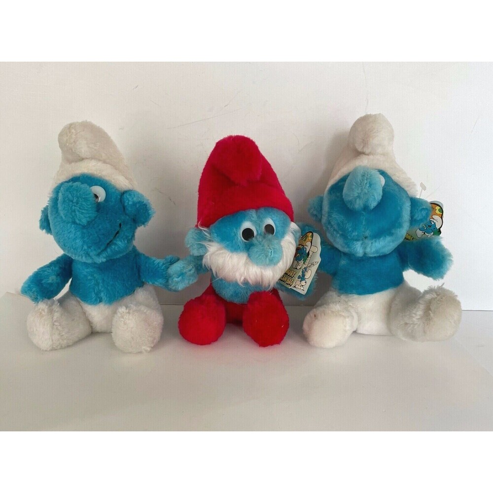 Lot of 3 Vintage Smurf Bean Bag Plush 8” 1980/83 Stuffed Animals